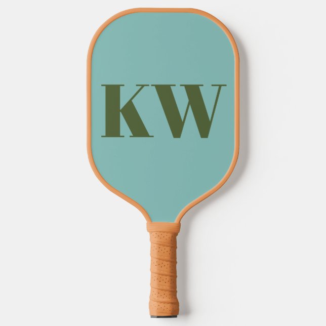 Modern Blue Green Monogram Initials Personalised  Pickleball Paddle (Front)