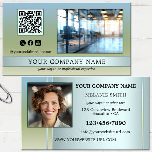 Modern Blue Green Office Photo  Business Card