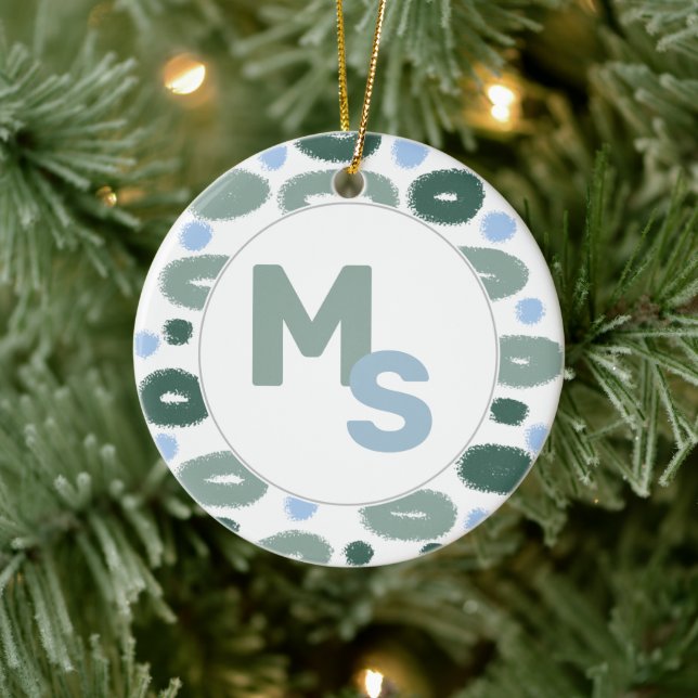 Modern Blue Green Pattern Name Aftername Monogram Ceramic Tree Decoration (Tree)