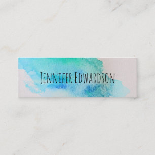 Modern blue green teal watercolor splatter mini bu mini business card