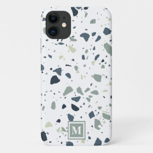 Modern Blue Green Terrazzo Marble Monogram Case-Mate iPhone Case