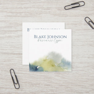 Modern Blue Green Watercolor Typography Square Business Card