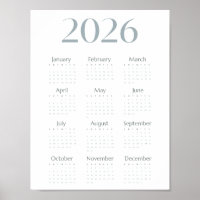Modern Blue-Grey 2026 Calendar Simple One-Page 