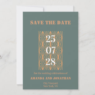Modern Blue Grey and Terracotta Save the Date Card