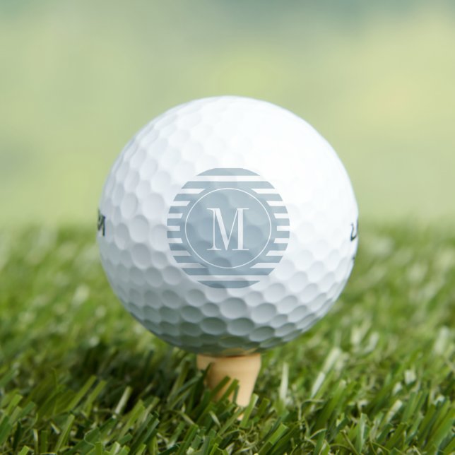 Modern Blue Grey and White Stripe with Monogram  Golf Balls (Insitu Tee)