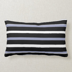 Modern blue grey black white horizontal stripes lumbar cushion