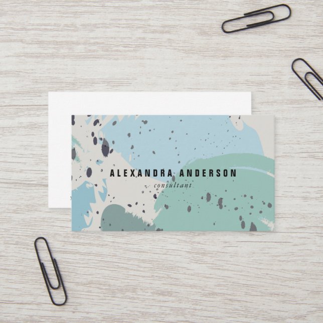 Modern Blue Grey Brush Strokes Business Card (Front/Back In Situ)