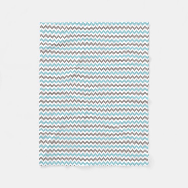 Modern Blue Grey Chevron Fleece Blanket (Front)