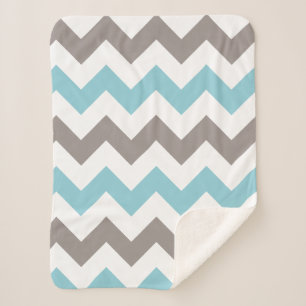 Modern Blue Grey Chevron Pattern Sherpa Blanket