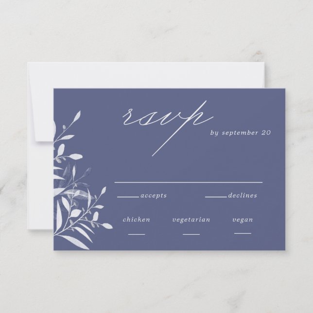 Modern Blue Grey Foliage Wedding RSVP Card  (Front)