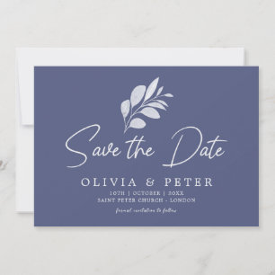Modern Blue Grey Foliage Wedding Save The Date