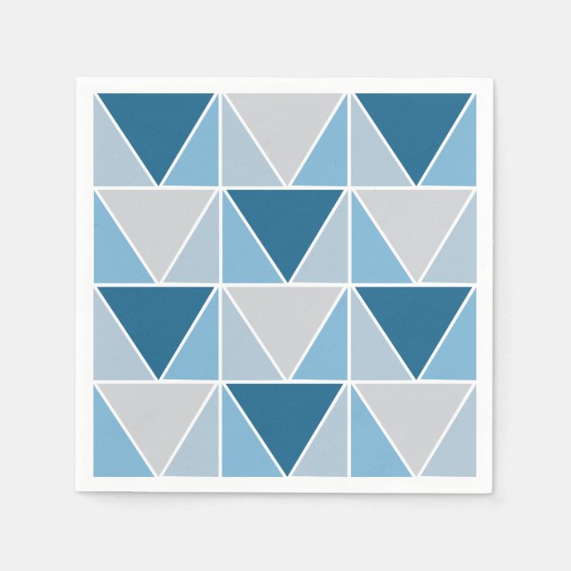 Modern Blue Grey Geometric Triangles  Napkin (Front)