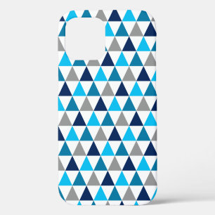 Modern Blue Grey Geometric Triangles Pattern iPhone 12 Case