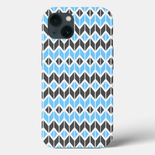 Modern Blue Grey Herringbone Geometric iPhone 13 Case
