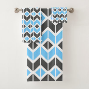 Modern Blue Grey Herringbone Geometric Pattern Bath Towel Set