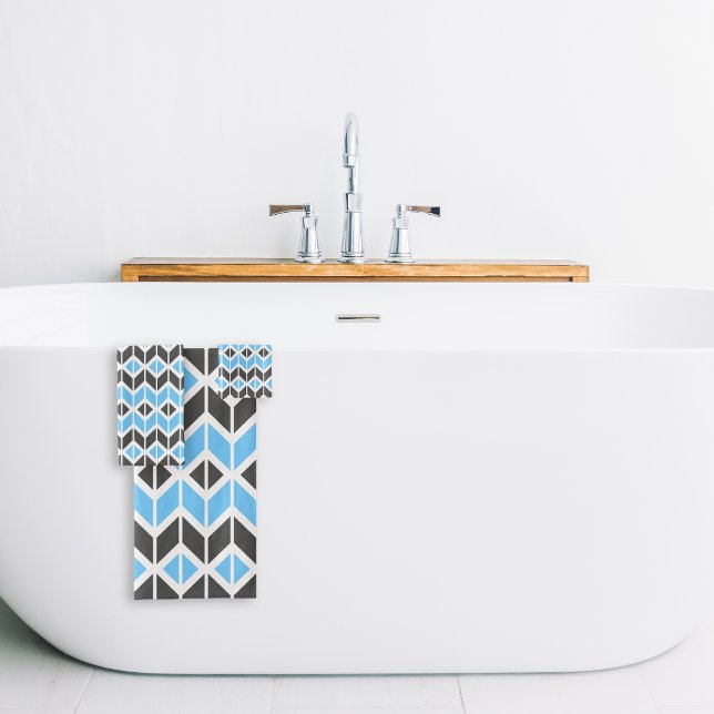 Modern Blue Grey Herringbone Geometric Pattern Bath Towel Set (Creator Uploaded)