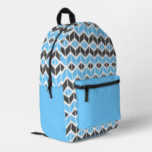 Modern Blue Grey Herringbone Geometric Pattern Printed Backpack