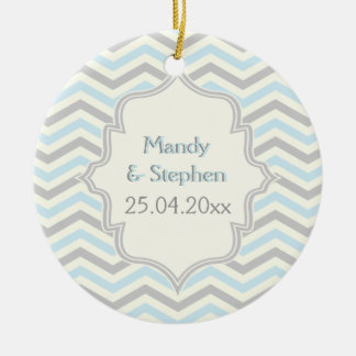 Modern blue, grey, ivory chevron pattern custom ceramic tree decoration