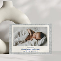 Modern Blue Grey Linen Texture Baby Photo Birth