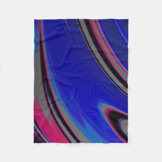 Modern Blue Grey Magenta Colour Block Fractal Fleece Blanket (Front)