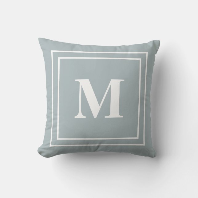 Modern Blue Grey Monogram Throw Pillow (Front)