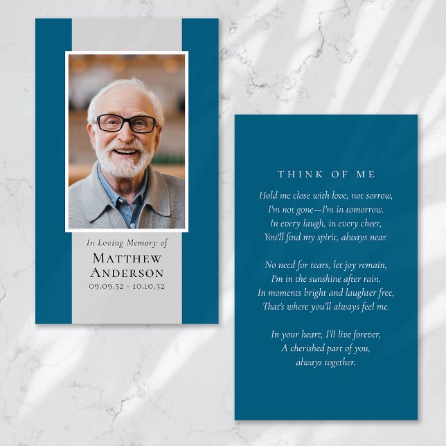 Modern Blue Grey Photo Memorial Prayer Card (Creator Uploaded)