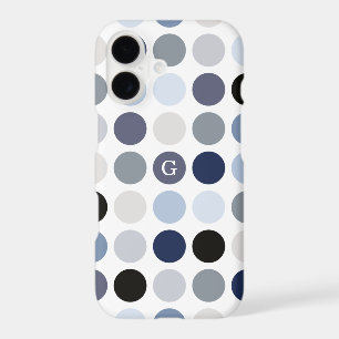 modern blue grey polka dots pattern monogram