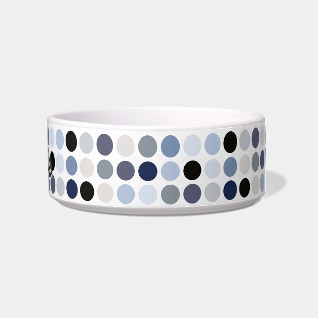 modern blue grey polka dots pattern monogram bowl (Right)