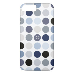 modern blue grey polka dots pattern monogram Case-Mate iPhone case