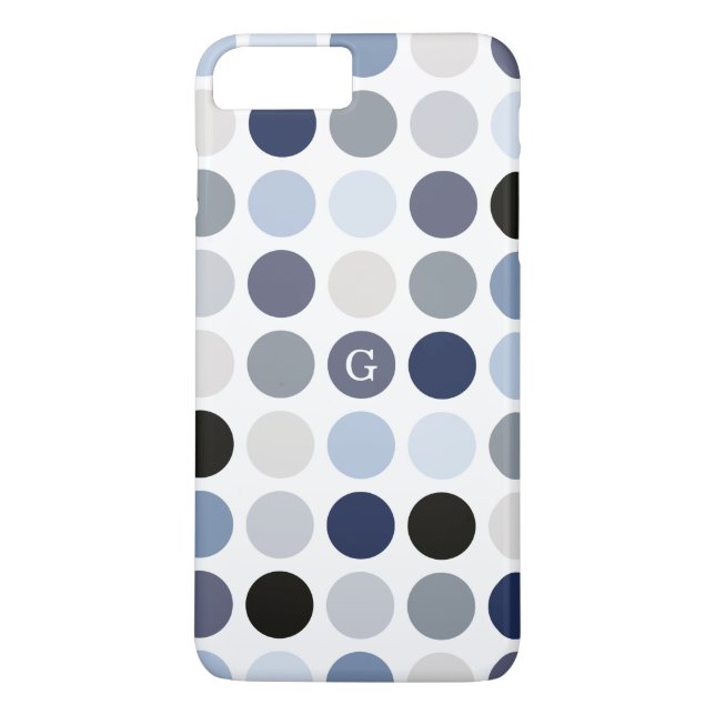 modern blue grey polka dots pattern monogram Case-Mate iPhone case (Back)