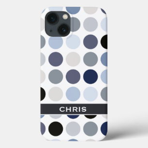 modern blue grey polka dots pattern monogram iPhone 13 case