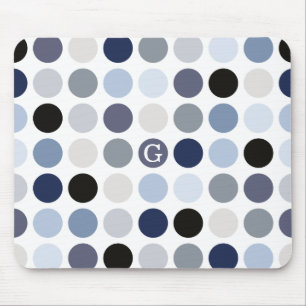 modern blue grey polka dots pattern monogram mouse pad