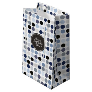 modern blue grey polka dots pattern monogram small gift bag