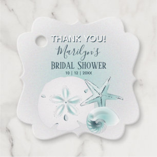 Modern Blue & Grey Seashell Favour Tags