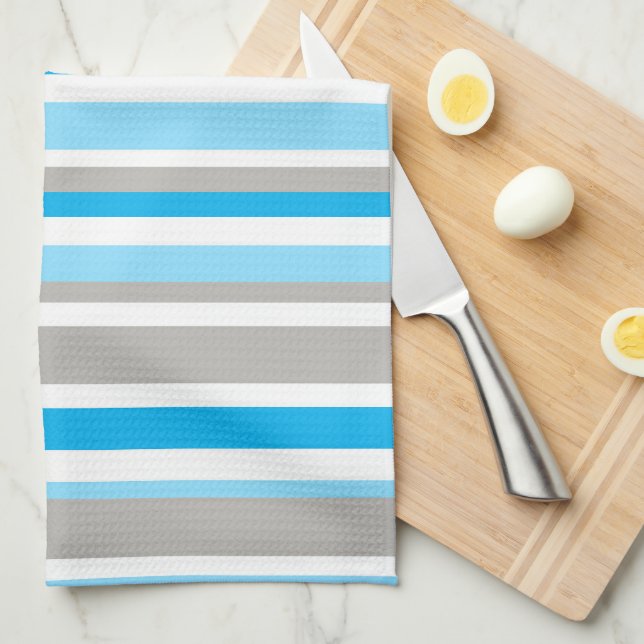 Modern Blue Grey Stripe Pattern Kitchen Towel (Quarter Fold)