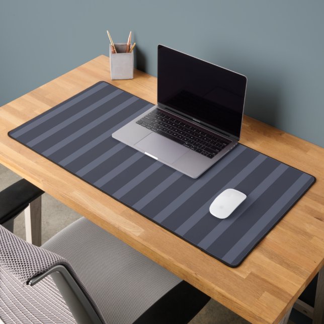 Modern Blue Grey Striped Mousepad Desk Mat (Office 2)