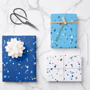 Modern Blue Grey Terrazzo Pattern Wrapping Paper Sheet