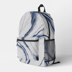 Modern Blue Grey White Minimalist Marble Printed Backpack
