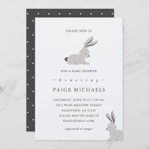 Modern Blue Grey with Bunnies and Dots Invitation