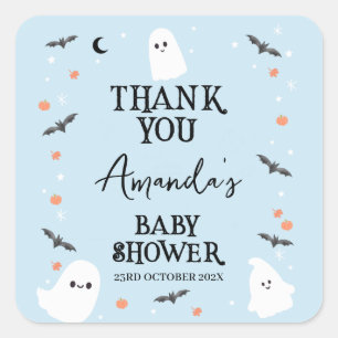 Modern Blue Halloween Little Boo Baby Shower  Square Sticker