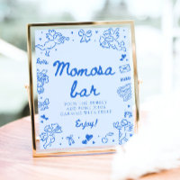 Modern Blue Hand Drawn Baby Shower Momosa Bar Sign