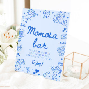 Modern Blue Hand Drawn Baby Shower Momosa Bar Sign