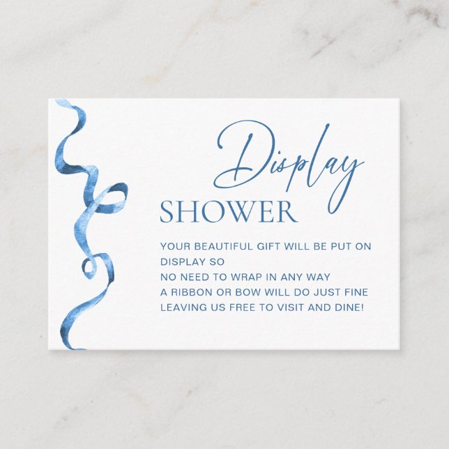 Modern Blue Hand Drawn Bow Bridal Shower Display Enclosure Card (Front)