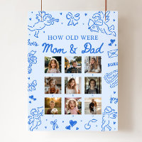 Modern Blue Hand Drawn How Old Were Mom & Dad Sign