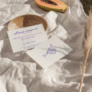 Modern Blue Hand Drawn Retro Fun Funky Wedding RSVP Card