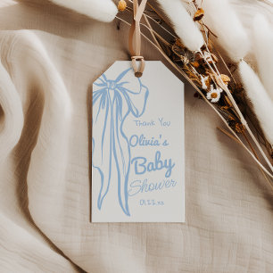 Modern Blue Hand Written Drawn Bow Baby Boy Shower Gift Tags