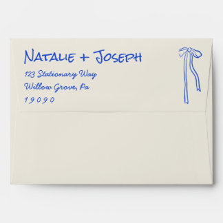 Modern Blue Hand Written Drawn Bow Wedding Envelope