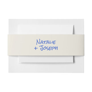 Modern Blue Hand Written Pastel Wedding Invitation Belly Band