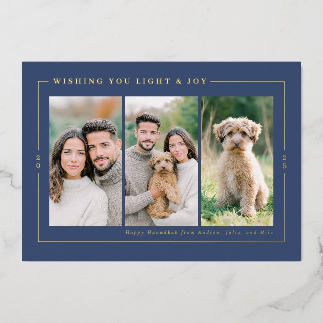 Modern Blue Hanukkah Photo Collage (Front)