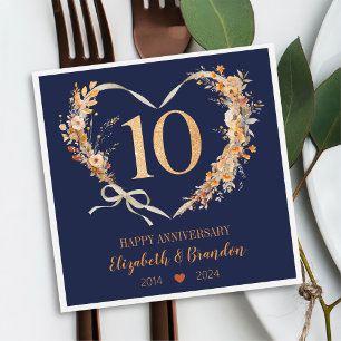 Modern Blue Happy 10th Anniversary Wedding Napkins